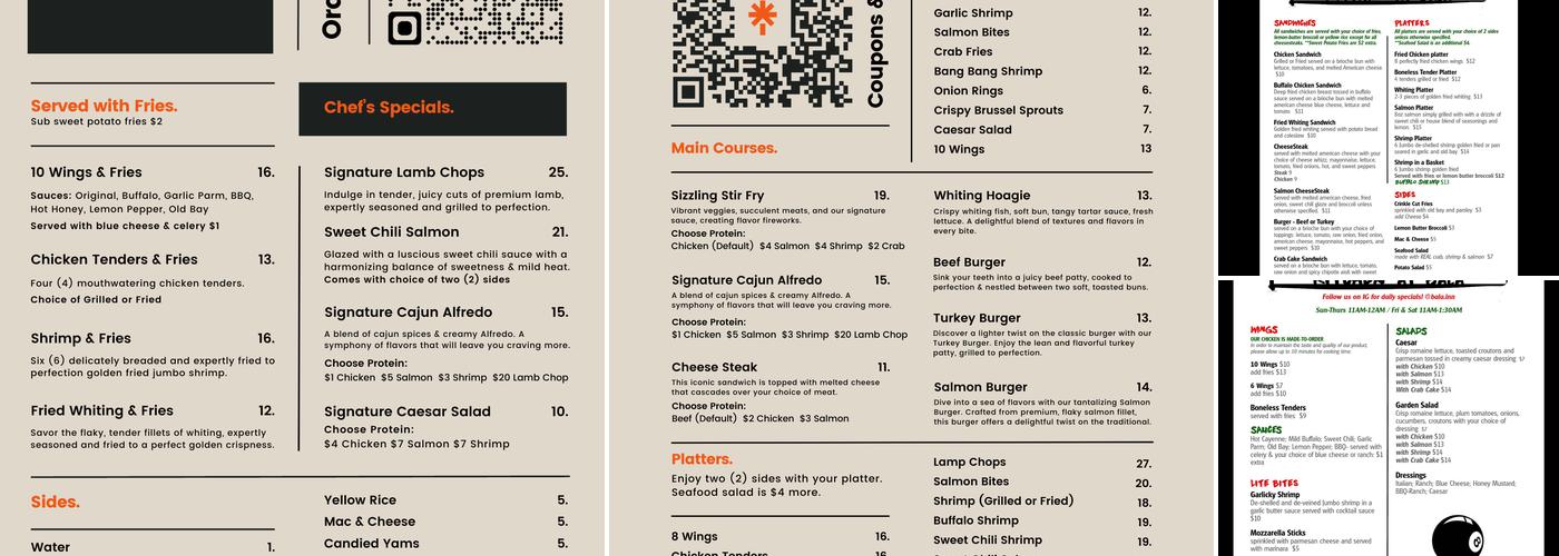 Kitchen at Bala Menu