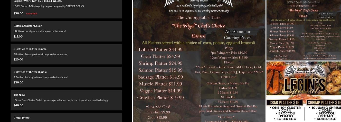 Legin's House of Seafood Nashville Menu