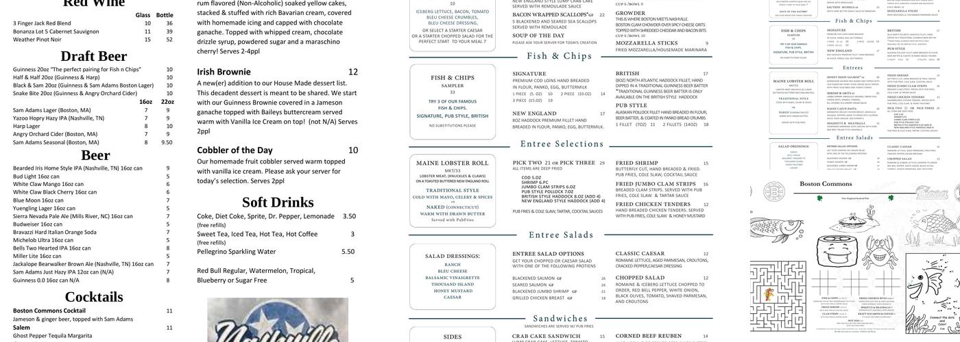 Boston Commons Menu