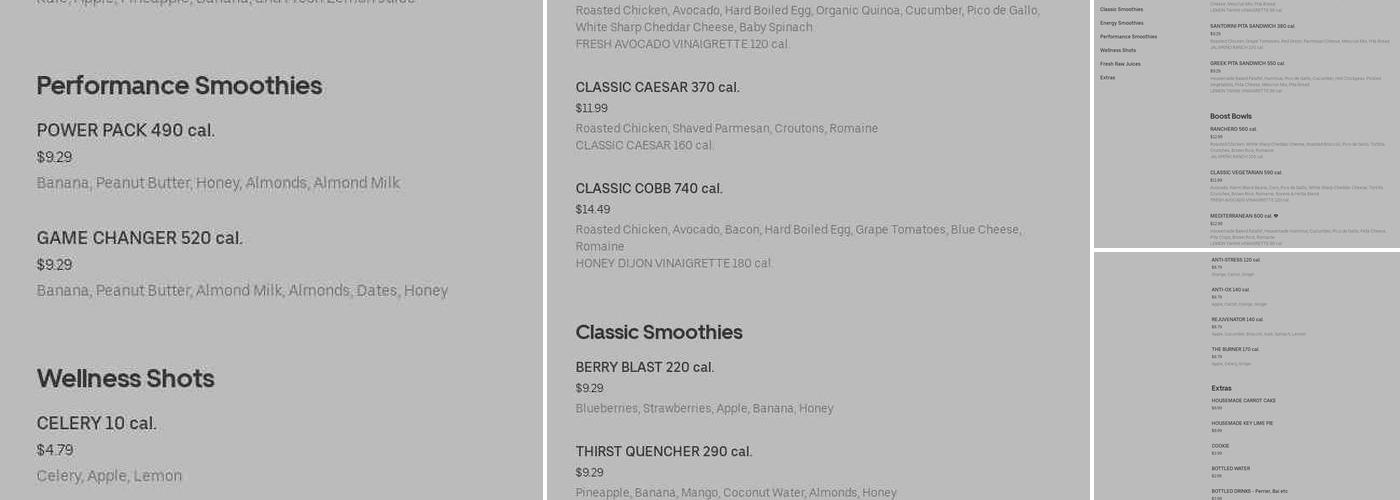 Boost Smoothie Menu