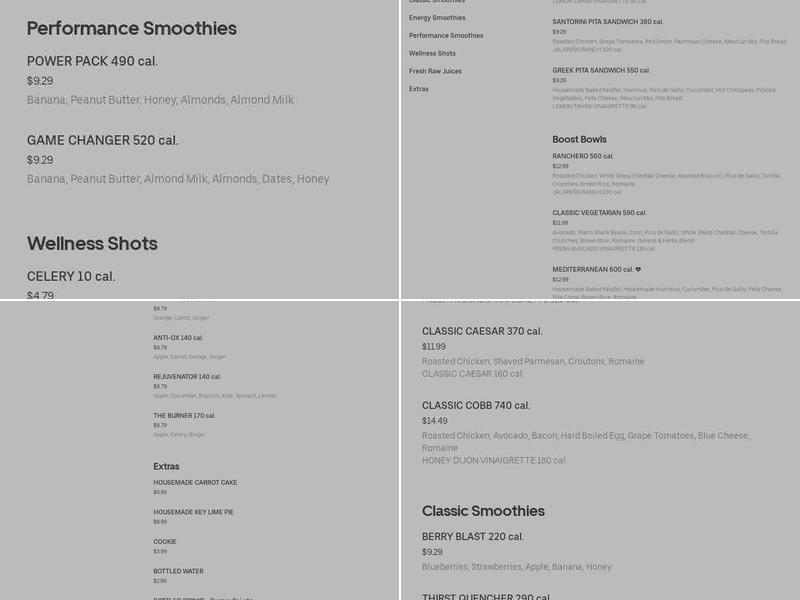 Boost Smoothie Menu