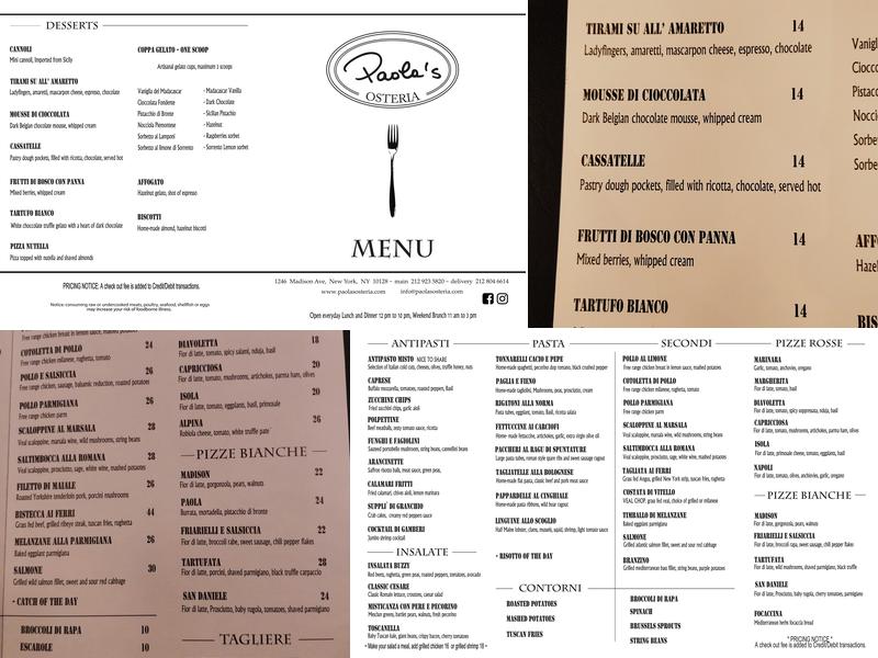 Paola's Osteria Menu