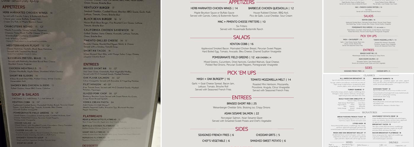 Mash & Oak Menu