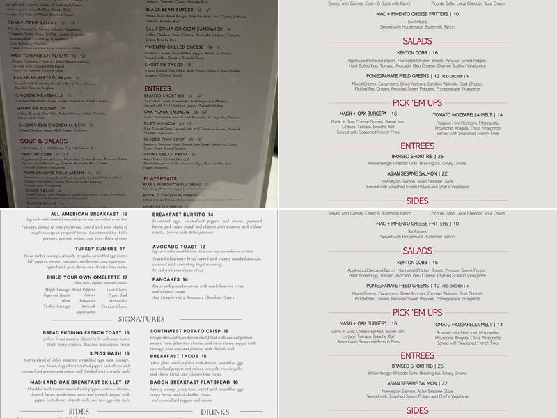 Mash & Oak Menu