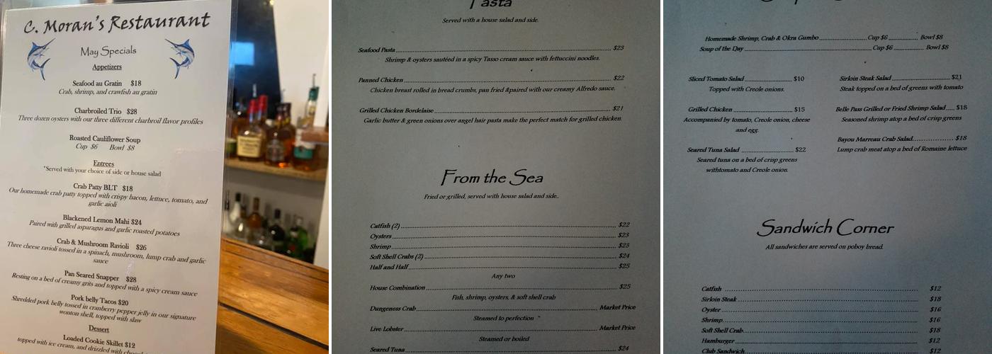 C Moran Steakhouse Menu