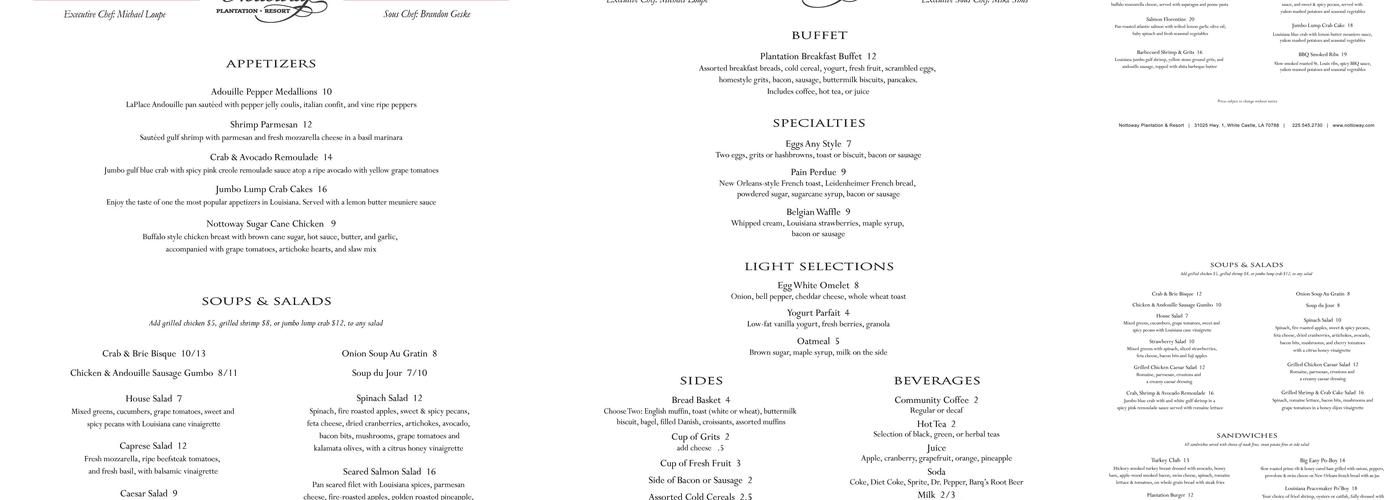 The Mansion Restaurant Menu