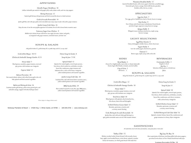 The Mansion Restaurant Menu