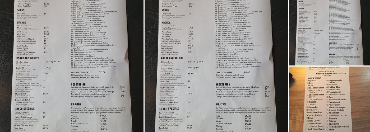 Mata's Mexican Bar and Grill Menu