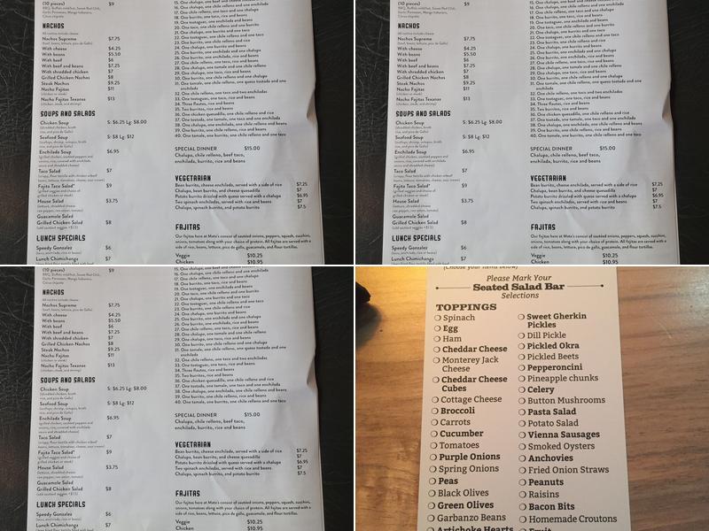 Mata's Mexican Bar and Grill Menu