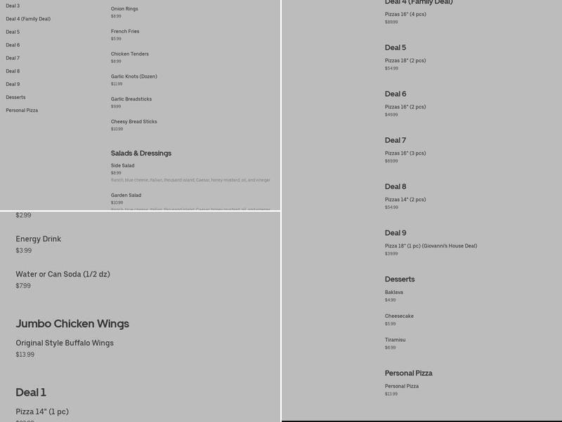 Dino's Pizzeria Menu