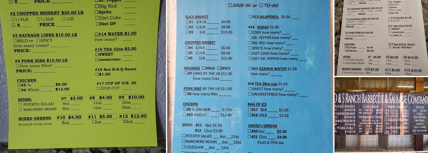 D & S Ranch B.B.Q Menu