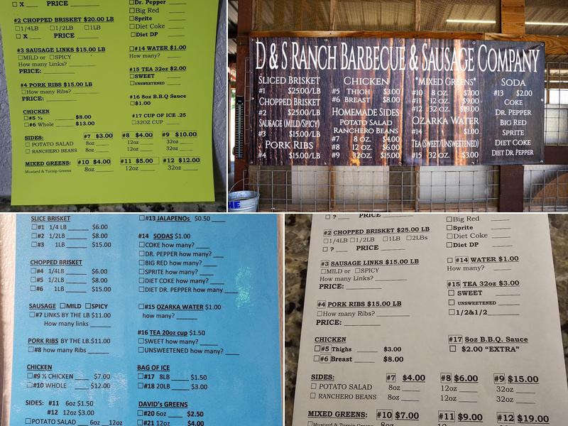 D & S Ranch B.B.Q Menu