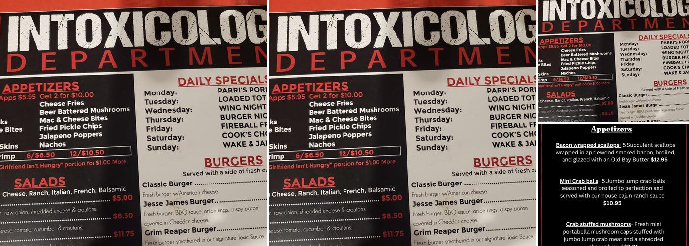 Intoxicology Department Menu