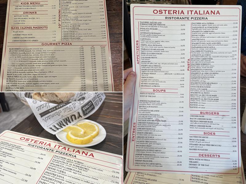 Osteria Pizzeria Ristorante Menu