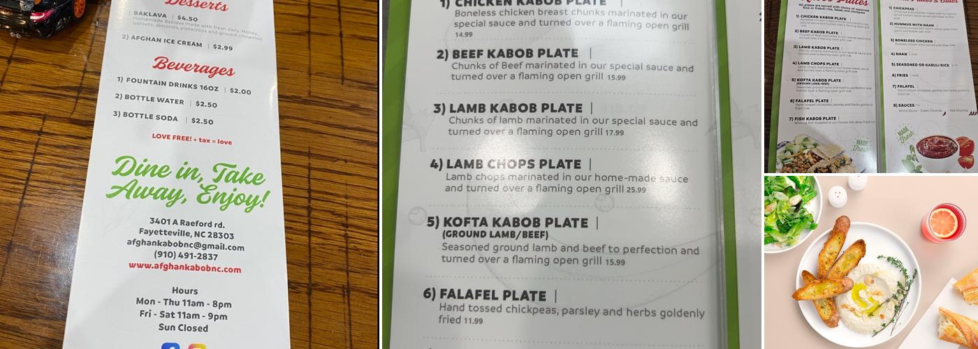 Afghan Kabob Menu