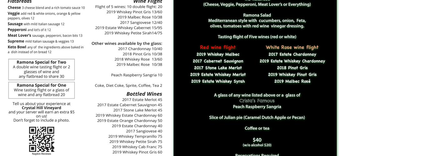 Crystal Hill Vineyard Menu