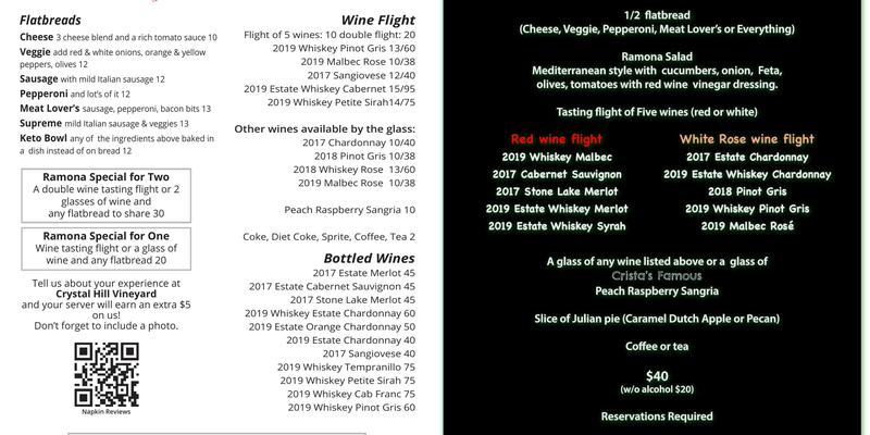 Crystal Hill Vineyard Menu