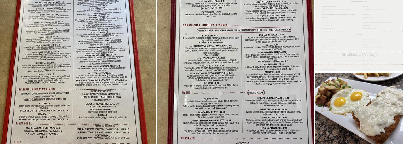Cafe Benedict Menu