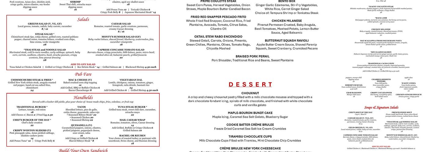 Monty's River Grille Menu