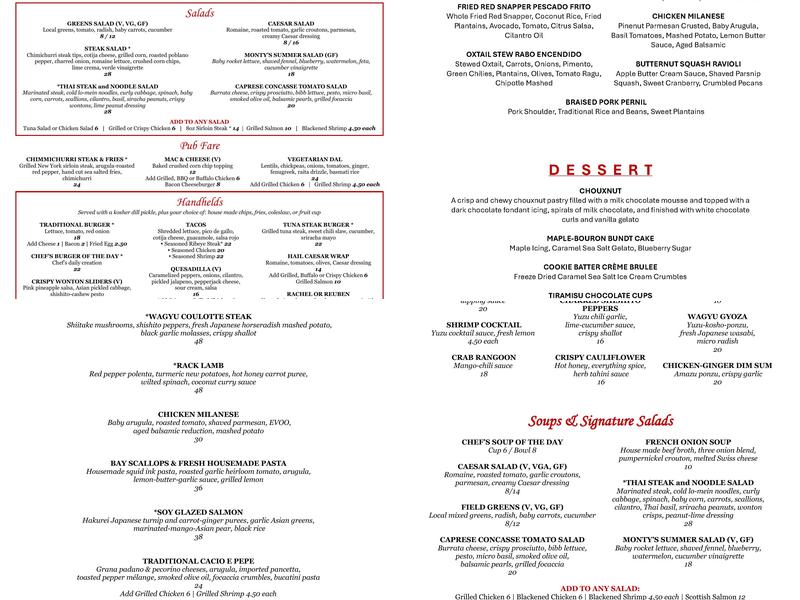 Monty's River Grille Menu