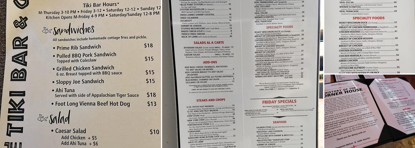 Corner House On The Lake Menu