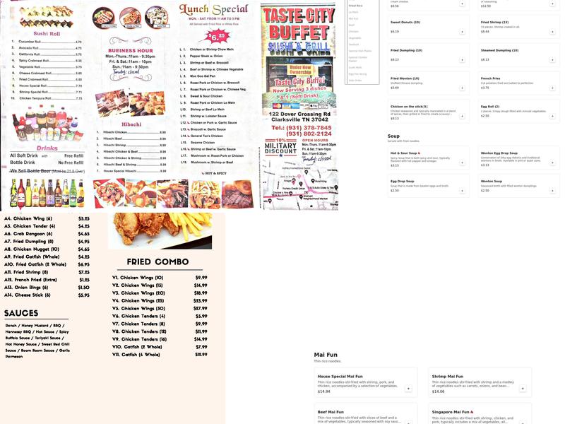 Taste City Buffet Menu
