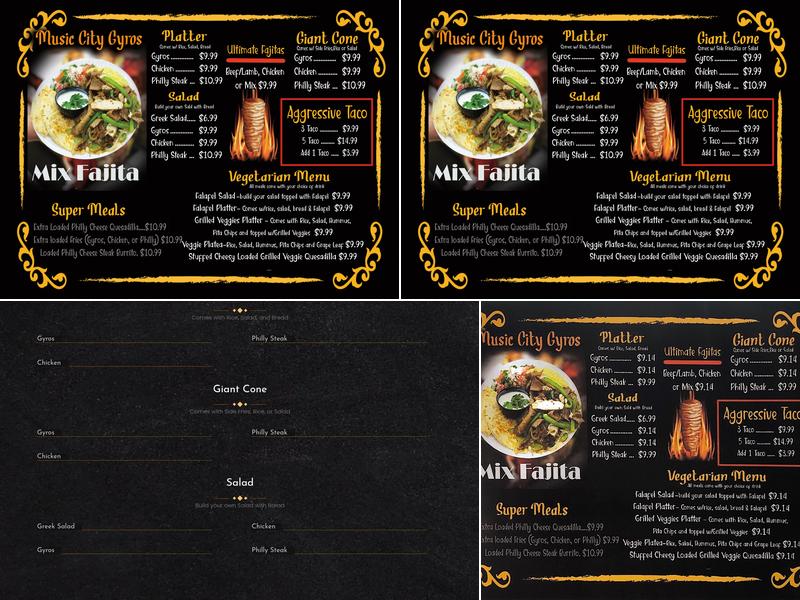 Music City Gyros Menu
