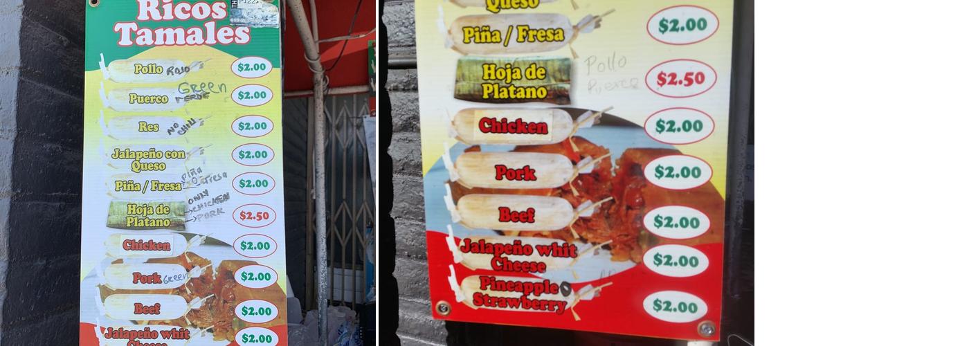 Tamales El Mexicano Menu