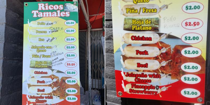 Tamales El Mexicano Menu