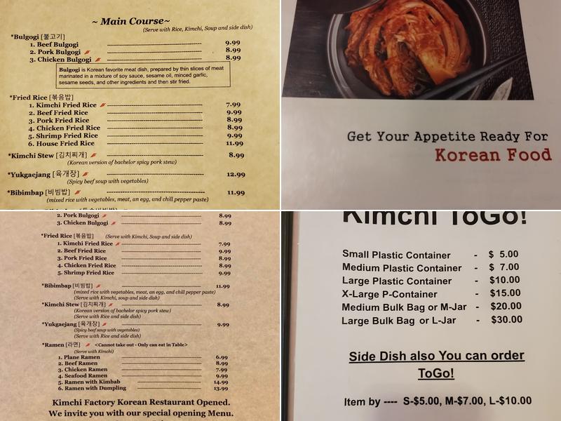 Kimchi Factory Menu