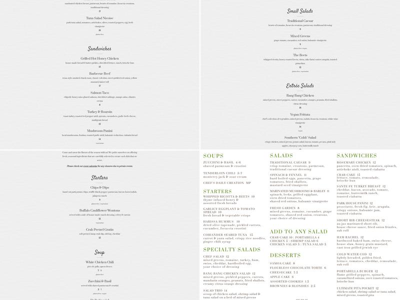 Park Café Menu