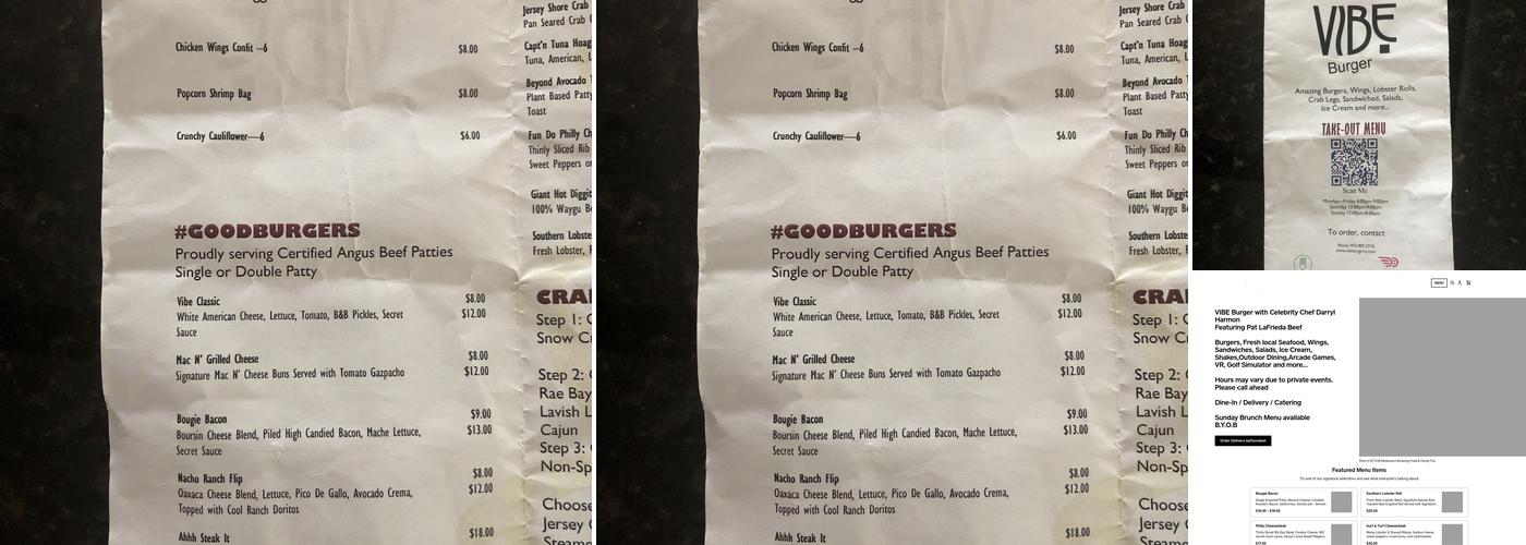 Vibe Burger Menu