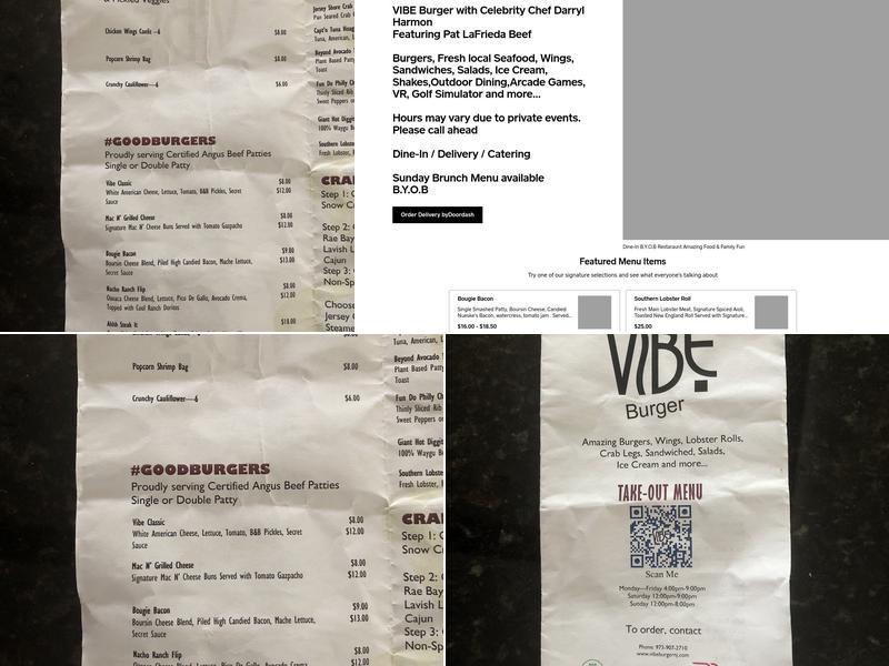 Vibe Burger Menu