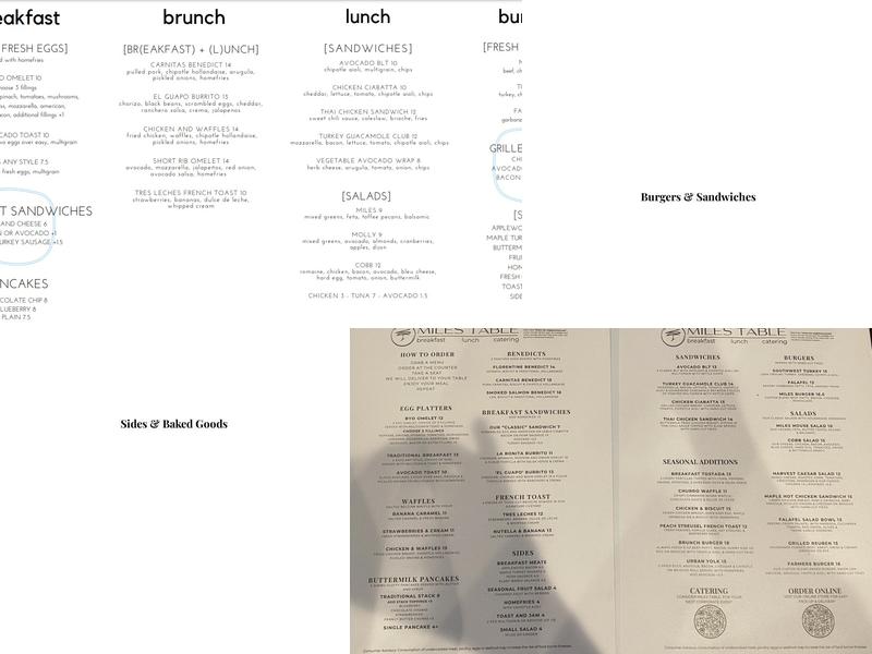 Miles Table Menu