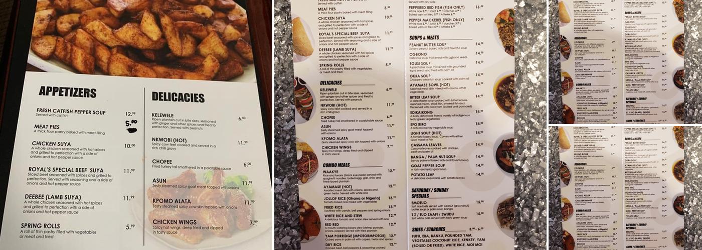 Royal African Cuisine Menu