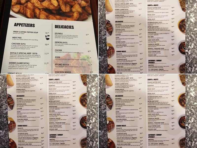 Royal African Cuisine Menu