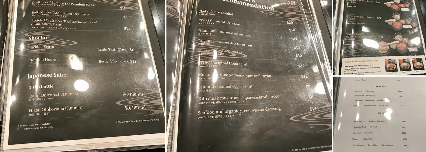 Toku Unagi & Sushi Menu