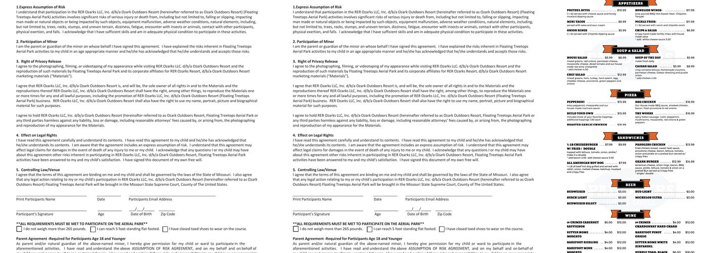 Paddlers Bar & Grill Menu