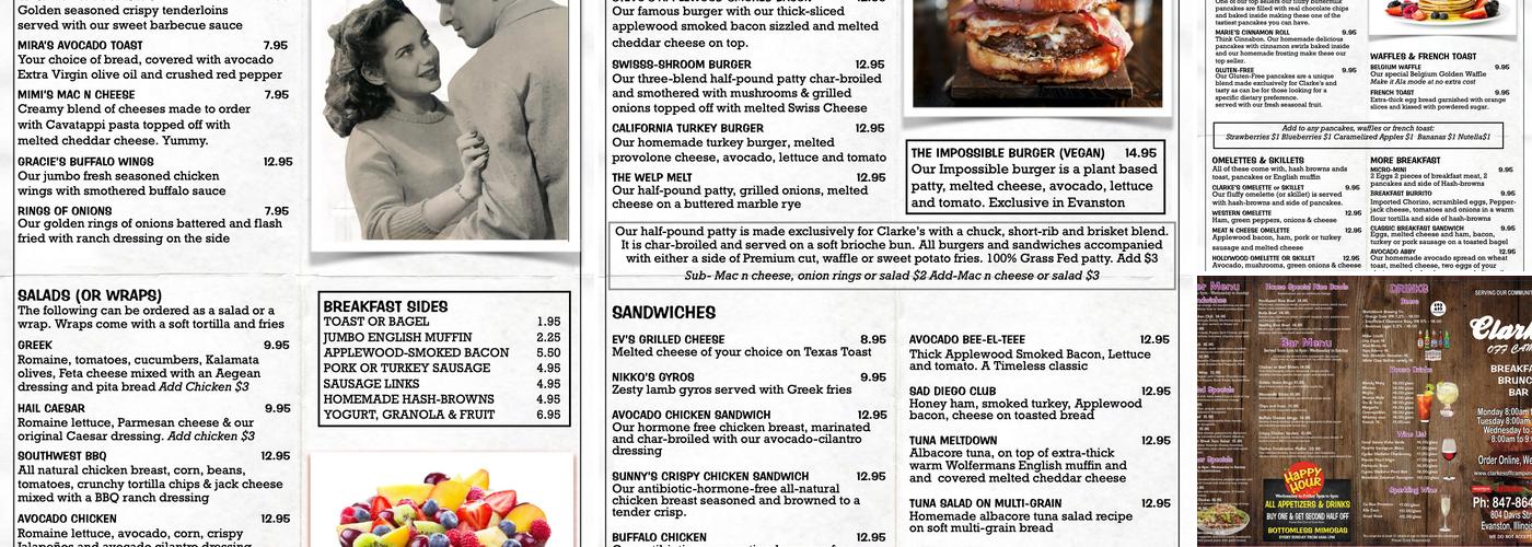 Clarke's off Campus Menu
