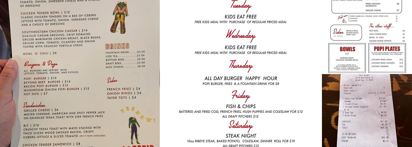 Popi Burger Menu