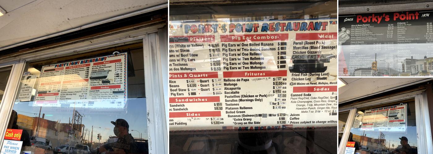 Porky's Point Restaurant Menu