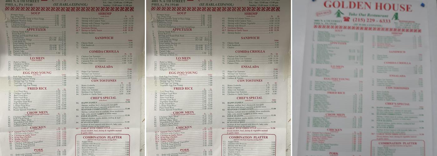 Golden House Menu