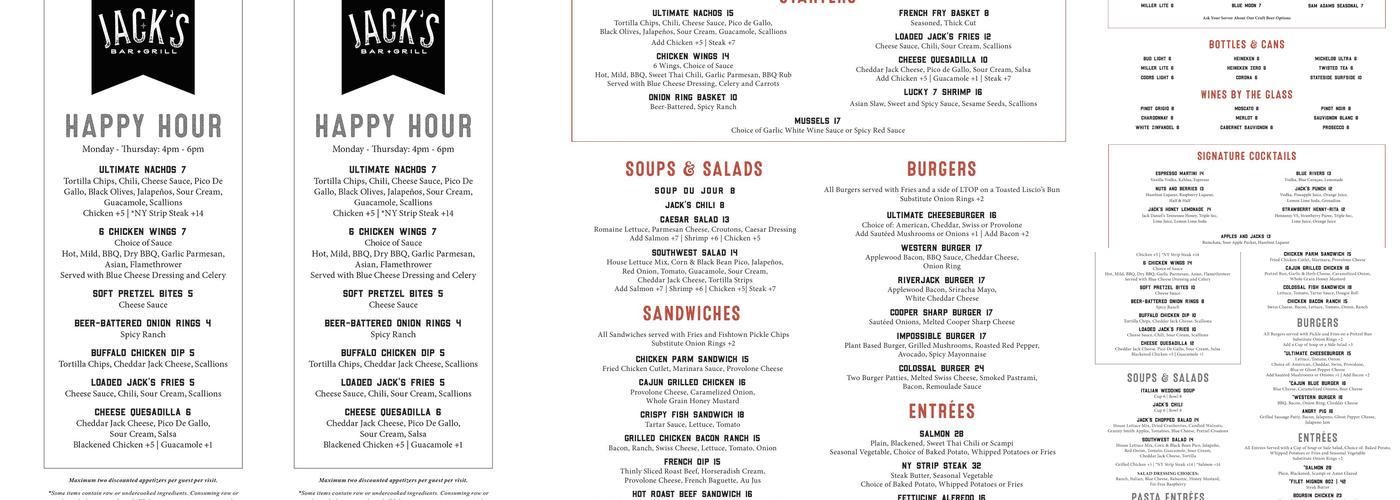 Jack's Bar + Grill Menu
