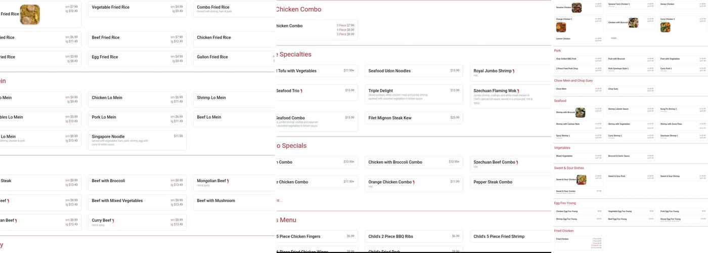 China A Buffet Menu