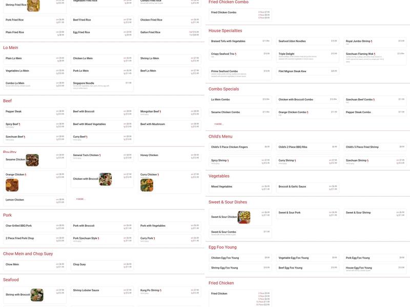 China A Buffet Menu