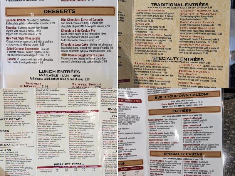 Piesanos Clermont Menu