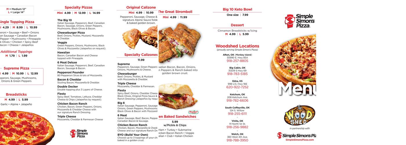 Simple Simon's Pizza Menu