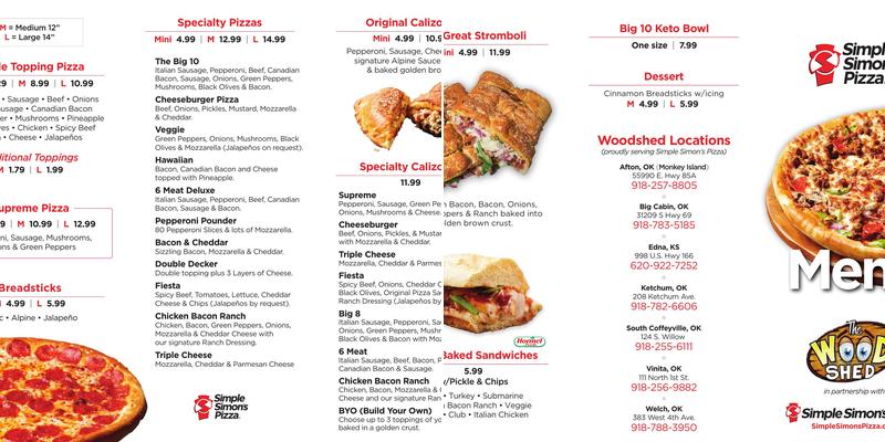 Simple Simon's Pizza Menu