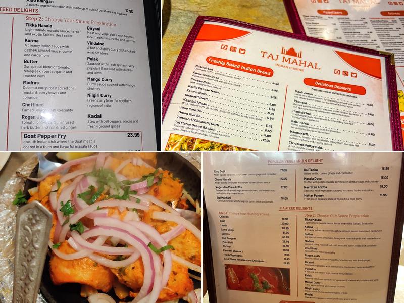 Taj Mahal Indian Cuisine Inc Menu