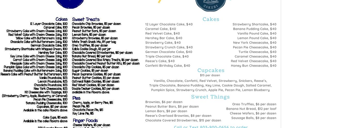 Caulder Hill Cakery Menu